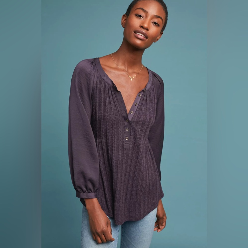 Anthropologie Meadow Plum Rue Kersee Henley Top Size S